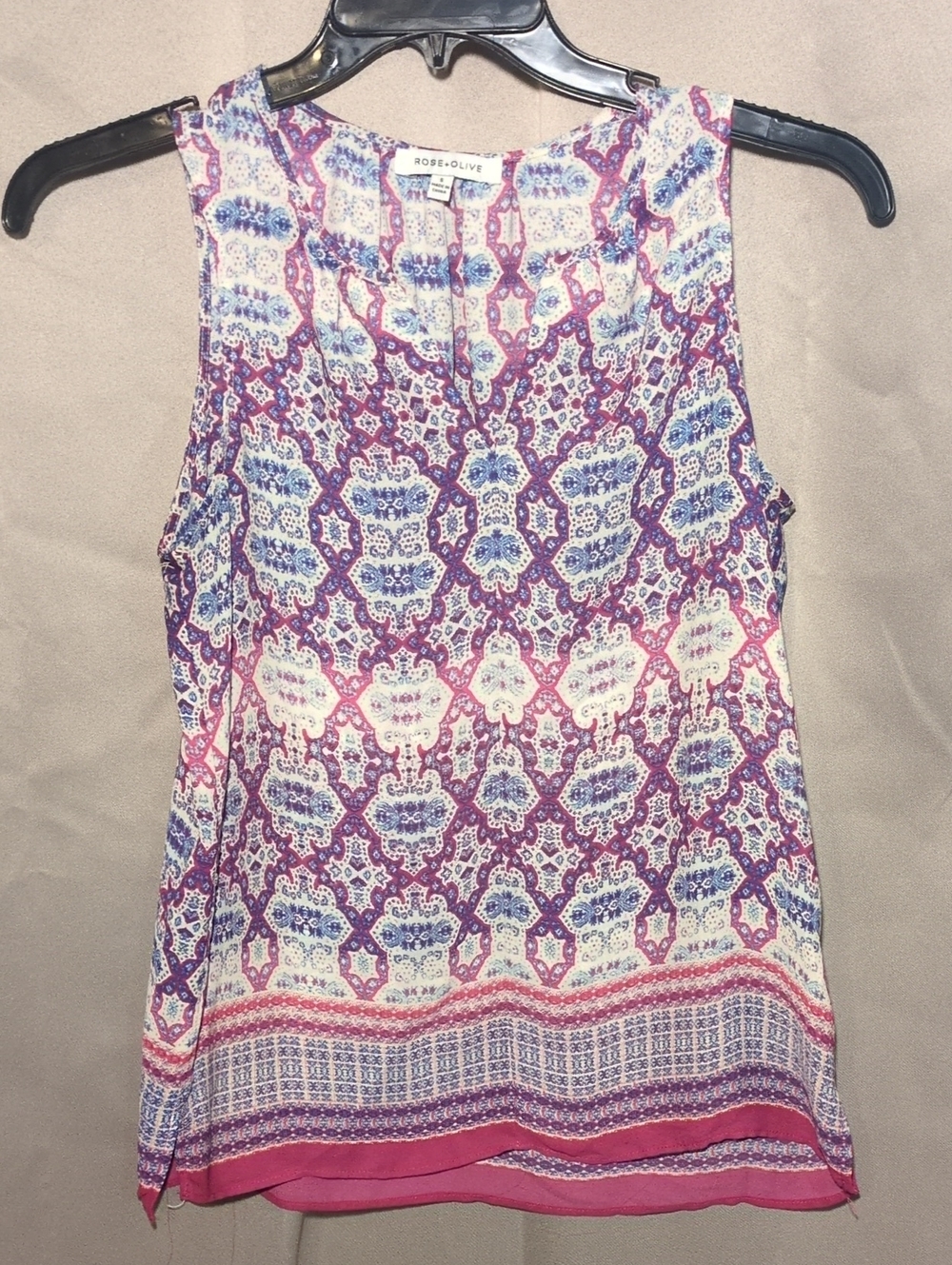 Rose & Olive Printed Sleeveless Shell in Pink and Blue